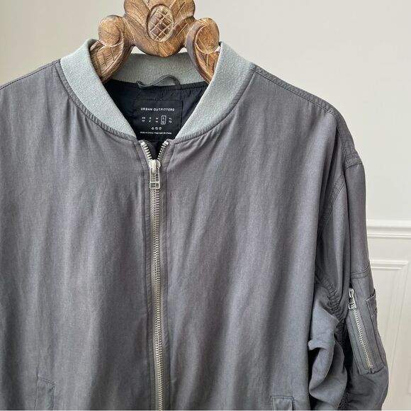 Urban Outfitters Mens Flight Bomber Jacket Knit Trim Shale Grey L - Picture 2 of 8